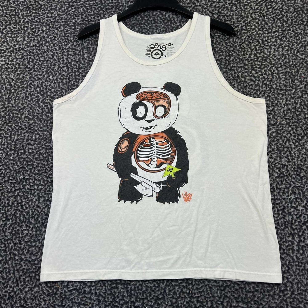 LRG Shirt Men Medium White Panda Skeleton Sleeveless Crew Neck Cotton M